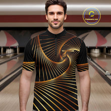 Load image into Gallery viewer, Custom Black and Gold Bowling Polo, Quarter Zip Shirts for Men, Team Bowling League Jerseys NQS11599