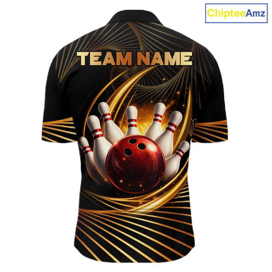 Custom Black and Gold Bowling Polo, Quarter Zip Shirts for Men, Team Bowling League Jerseys NQS11599