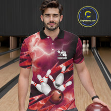 Load image into Gallery viewer, Red Storm Lightning Thunder Bowling Polo, Quarter Zip Shirt For Men Custom Bowling Team Jersey NQS11718
