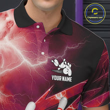 Load image into Gallery viewer, Red Storm Lightning Thunder Bowling Polo, Quarter Zip Shirt For Men Custom Bowling Team Jersey NQS11718