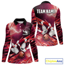 Load image into Gallery viewer, Red Storm Lightning Thunder Bowling Polo, Quarter Zip Shirt For Women Custom Bowling Team Jersey NQS11718