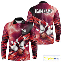 Load image into Gallery viewer, Red Storm Lightning Thunder Bowling Polo, Quarter Zip Shirt For Men Custom Bowling Team Jersey NQS11718
