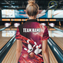 Load image into Gallery viewer, Red Storm Lightning Thunder Bowling Polo, Quarter Zip Shirt For Women Custom Bowling Team Jersey NQS11718