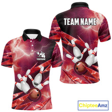 Load image into Gallery viewer, Red Storm Lightning Thunder Bowling Polo, Quarter Zip Shirt For Men Custom Bowling Team Jersey NQS11718