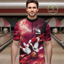 Load image into Gallery viewer, Red Storm Lightning Thunder Bowling Polo, Quarter Zip Shirt For Men Custom Bowling Team Jersey NQS11718