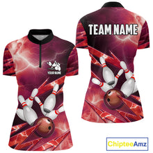 Load image into Gallery viewer, Red Storm Lightning Thunder Bowling Polo, Quarter Zip Shirt For Women Custom Bowling Team Jersey NQS11718