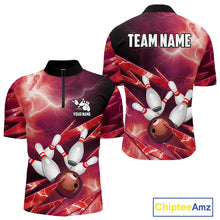 Load image into Gallery viewer, Red Storm Lightning Thunder Bowling Polo, Quarter Zip Shirt For Men Custom Bowling Team Jersey NQS11718