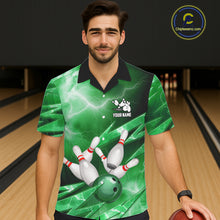 Load image into Gallery viewer, Green Storm Lightning Thunder Bowling Button-up Shirt Custom Hawaiian Bowling Team Jersey NQS11719