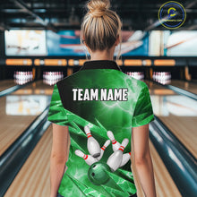 Load image into Gallery viewer, Green Storm Lightning Thunder Bowling Polo, Quarter Zip Shirt For Women Custom Bowling Team Jersey NQS11719