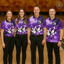 Load image into Gallery viewer, Purple Storm Lightning Thunder Bowling Polo, Quarter Zip Shirt For Men Custom Bowling Team Jersey NQS11720