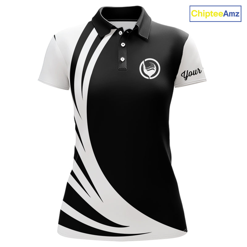 Women golf polo shirt custom name black and white golf shirt, team golf shirts ladies NQS9844