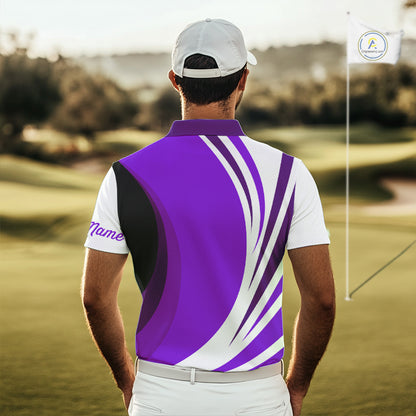 Mens polo golf shirts custom name purple and white golf shirt, team golf shirts mens NQS9845