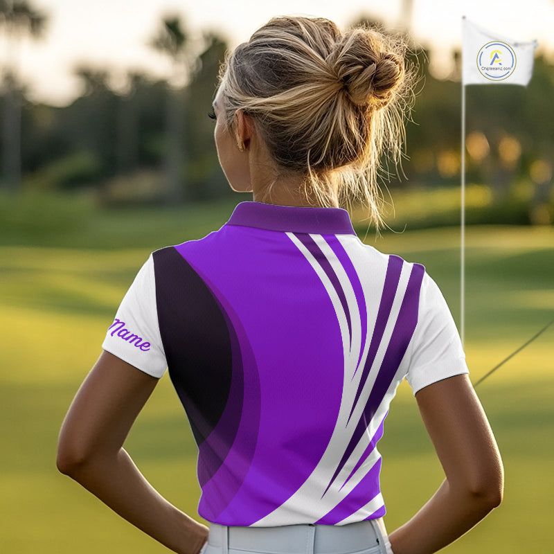 Women golf polo shirt custom name purple and white golf shirt, team golf shirts ladies NQS9845