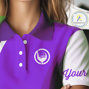 Women golf polo shirt custom name purple and white golf shirt, team golf shirts ladies NQS9845