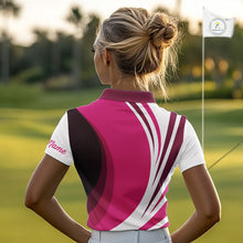 Load image into Gallery viewer, Women golf polo shirt custom name pink and white golf shirt, team golf shirts ladies NQS9846
