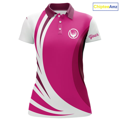 Women golf polo shirt custom name pink and white golf shirt, team golf shirts ladies NQS9846