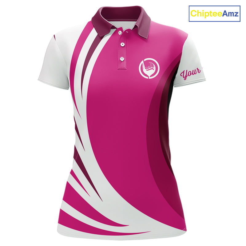 Women golf polo shirt custom name pink and white golf shirt, team golf shirts ladies NQS9846