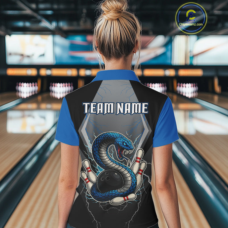 Blue Lightning Thunder Cobra Snake Custom Bowling Shirts For Women, Bowling Team Shirt With Names NQS9851