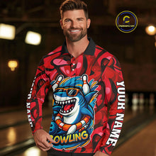 Load image into Gallery viewer, Funny Red Camo Shark Men Bowling Polo, Quarter Zip Shirts Custom Team Shark Bowling Outfit Jersey NQS10076
