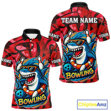 Load image into Gallery viewer, Funny Red Camo Shark Men Bowling Polo, Quarter Zip Shirts Custom Team Shark Bowling Outfit Jersey NQS10076