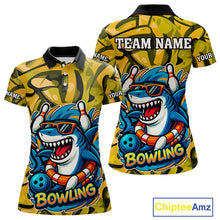 Load image into Gallery viewer, Funny Yellow Camo Shark Women Bowling Polo, Quarter Zip Shirt Custom Team Shark Bowling Outfit Jersey NQS10077