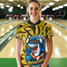 Load image into Gallery viewer, Funny Yellow Camo Shark Women Bowling Polo, Quarter Zip Shirt Custom Team Shark Bowling Outfit Jersey NQS10077