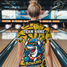 Load image into Gallery viewer, Funny Yellow Camo Shark Women Bowling Polo, Quarter Zip Shirt Custom Team Shark Bowling Outfit Jersey NQS10077