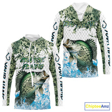 Load image into Gallery viewer, Crappie fishing green scales UV protection custom hooded sun shirt, Crappie fishing jerseys NQS10228