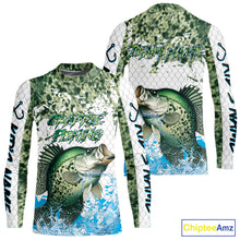 Load image into Gallery viewer, Crappie fishing green scales UV protection custom hooded sun shirt, Crappie fishing jerseys NQS10228