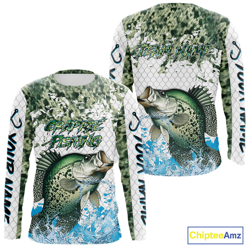 Crappie fishing green scales UV protection custom hooded sun shirt, Crappie fishing jerseys NQS10228