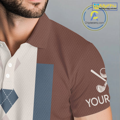 Brown Argyle Pattern Mens Golf Polo Shirts Custom Vintage Style For Golf Lovers Gift For Men NQS10233
