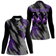 Load image into Gallery viewer, Black and purple camo Halloween Women Bowling Polo, Quarter zip shirt custom bowling Team jerseys NQS8202