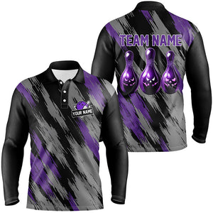 Black and purple camo Halloween Men Bowling Polo, Quarter zip shirt custom bowling Team jerseys NQS8202