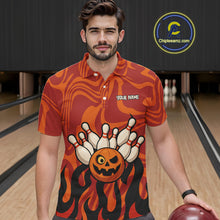 Load image into Gallery viewer, Orange camo flame Bowling polo, quarter zip shirts for men custom Halloween Bowling team jerseys NQS10395