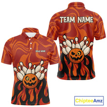 Load image into Gallery viewer, Orange camo flame Bowling polo, quarter zip shirts for men custom Halloween Bowling team jerseys NQS10395