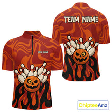 Load image into Gallery viewer, Orange camo flame Bowling polo, quarter zip shirts for men custom Halloween Bowling team jerseys NQS10395