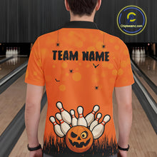 Load image into Gallery viewer, Custom Funny orange Bowling Team Shirt Halloween Polo &amp; Quarter-Zip Bowling Jersey for Men NQS10396