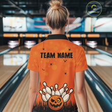 Load image into Gallery viewer, Custom Funny orange Bowling Team Shirt Halloween Polo &amp; Quarter-Zip Bowling Jersey for Women NQS10396