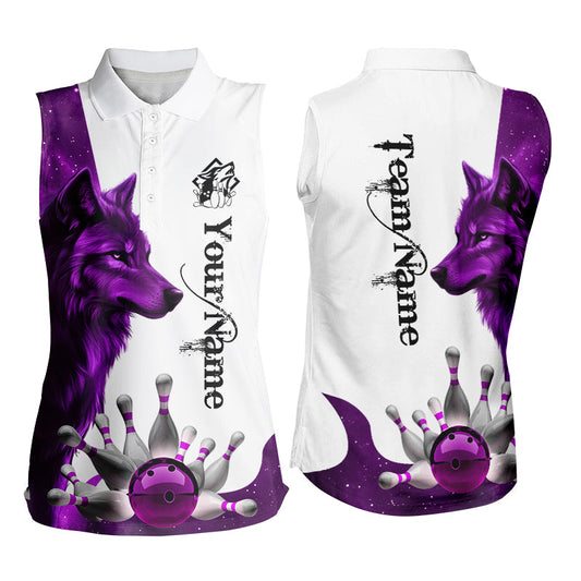 Purple Galaxy Wolf Bowling sleeveless polo Shirts For Women Custom Bowling Team League Jerseys NQS8644