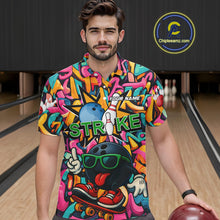 Load image into Gallery viewer, Funny colorful graffiti pattern Bowling Team Polo, 1/4 Zip Shirt For Men Custom Mens Bowling Jersey NQS10823