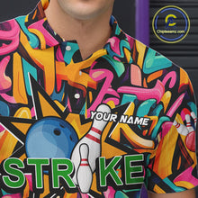 Load image into Gallery viewer, Funny colorful graffiti pattern Bowling Team Polo, 1/4 Zip Shirt For Men Custom Mens Bowling Jersey NQS10823