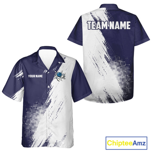 Custom Blue and White Strike Bowling Hawaiian shirt Bowling Team Jerseys Bowling League NQS10826