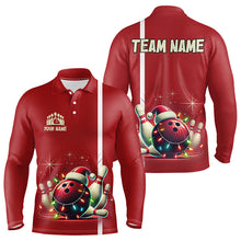 Load image into Gallery viewer, Red Christmas Bowling Polo, Quarter Zip Shirts For Men Custom Christmas Gift Bowling Team Jerseys NQS9128