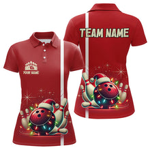 Load image into Gallery viewer, Red Christmas Bowling Polo, Quarter Zip Shirts For Women Custom Christmas Gift Bowling Team Jerseys NQS9128