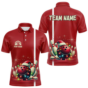 Red Christmas Bowling Polo, Quarter Zip Shirts For Men Custom Christmas Gift Bowling Team Jerseys NQS9128