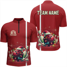 Load image into Gallery viewer, Red Christmas Bowling Polo, Quarter Zip Shirts For Men Custom Christmas Gift Bowling Team Jerseys NQS9128