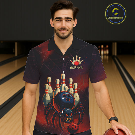 Personalized Funny Angry Spider Bowling Team Hawaiian Shirt, Spider Bowling Button up shirt NQS11204