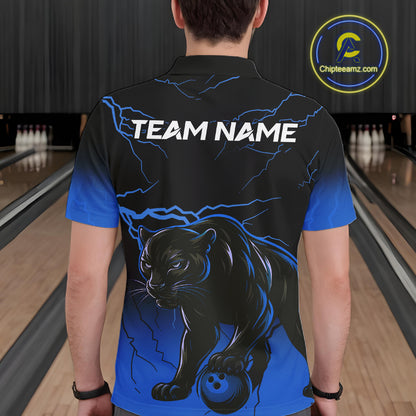 Black and Blue Lightning Thunder Panther Bowling Team Shirts For Men Custom Panther Bowling Jerseys NQS11205