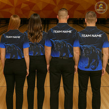 Load image into Gallery viewer, Black and Blue Lightning Thunder Panther Bowling Team Shirts For Women Custom Panther Bowling Jerseys NQS11205