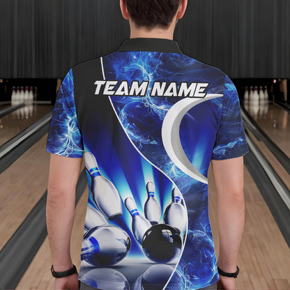 Blue Light pattern Bowling Polo, Quarter Zip shirts for men Custom Bowling Team League Jerseys NQS9340